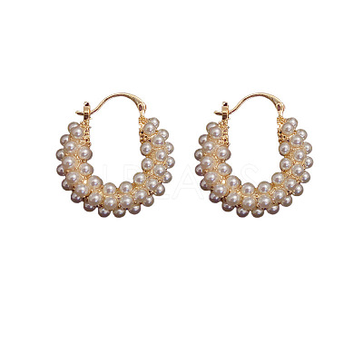 Flat Round Alloy Plastic Imitation Pearl Hoop Earrings FS-WG2046F-01-1