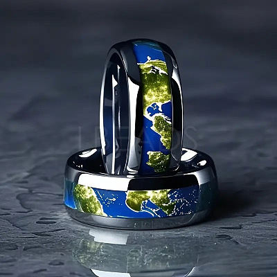201 Stainless Steel Epoxy Resin World Map Pattern Finger Rings WG0539F-01-1