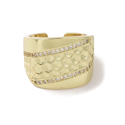 Brass Micro Pave Cubic Zirconia Open Cuff Ring RJEW-K256-52G-1