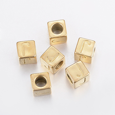 304 Stainless Steel Large Hole Letter European Beads X-STAS-H428-01G-J-1