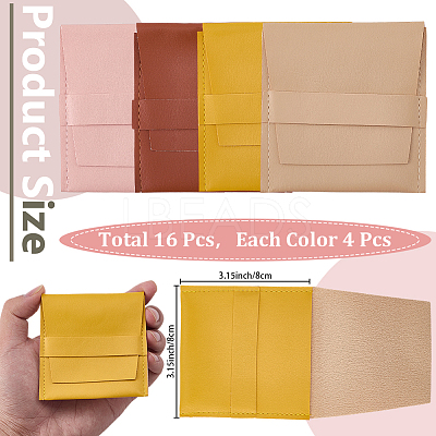 8Pcs 4 Colors Square PU Leather Jewelry Flip Pouches ABAG-CL0001-57-1
