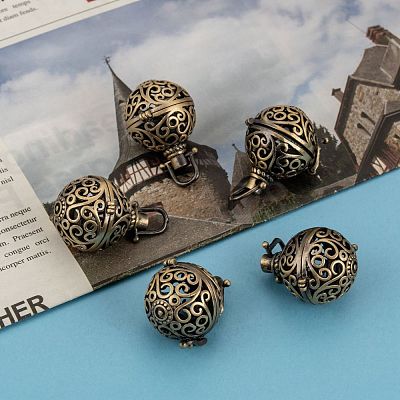 Brass Hollow Round Cage Pendants KK-L079-02-NR-1