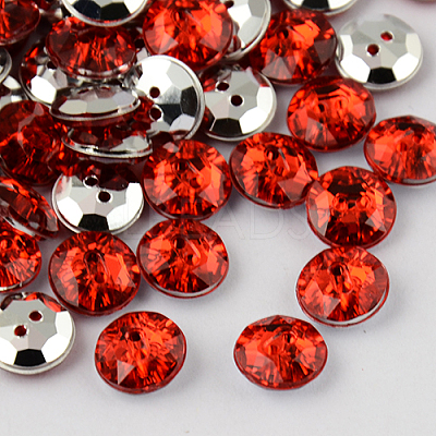 2-Hole Taiwan Acrylic Rhinestone Flat Round Buttons BUTT-F015-21mm-03-1