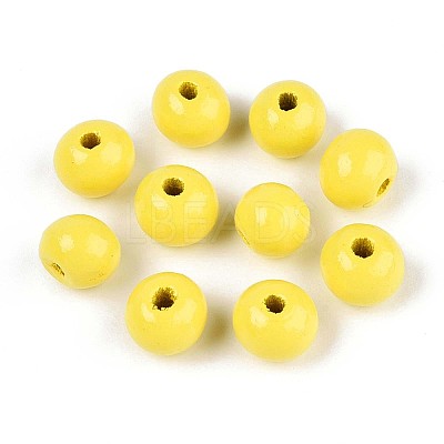 Spray Painted Round Natural Schima Wood Beads WOOD-A018-8mm-04-1