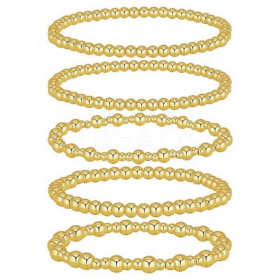 5Pcs Round Brass Beaded Stretch Bracelets for Women BJEW-SW00151-1
