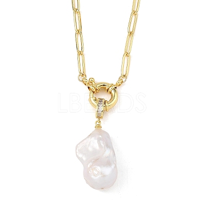 Natural Baroque Pearl Keshi Pearl Nuggets Pendant Brass Paperclip Chain Necklaces for Women NJEW-JN06145-1