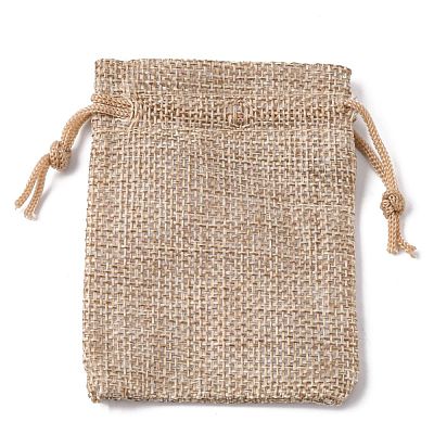 Polyester Imitation Burlap Packing Pouches Drawstring Bags ABAG-R005-9x7-01-1