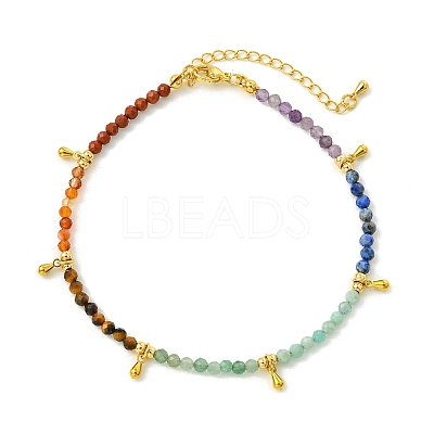 Chakra Grade A Natural Amethyst & Lapis Lazuli & Amazonite & Green Aventurinee & Tiger Eye & Carnelian & Red Jasper Faceted Round Beaded Anklets AJEW-AN00882-1
