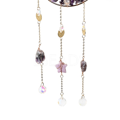 Natural Amethyst Chips Beaded Moon Hanging Sun Catchers HJEW-M004-02-1