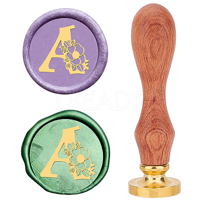 Brass Wax Seal Stamps with Wood Handle AJEW-WH0412-0115-1