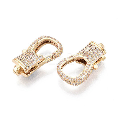 Brass Pave Clear Cubic Zirconia Lobster Claw Clasps KK-T075-78G-1