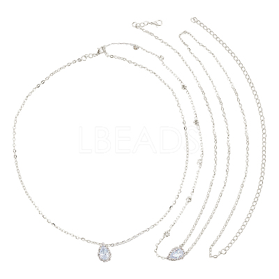 1Pc Clear Cubic Zirconia Teardrop Backdrop Necklace Body Chain NJEW-FG0001-02S-1