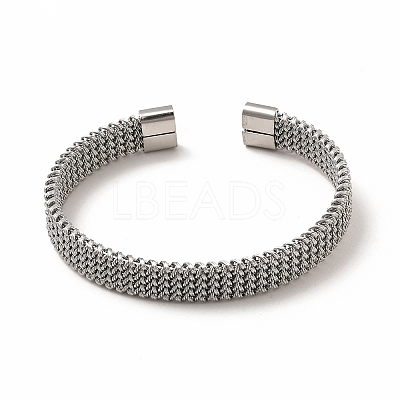 Non-Tarnish 304 Stainless Steel Mesh Chains Shape Open Cuff Bangle for Women BJEW-C033-02P-1