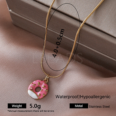 Vintage 304 Stainless Steel Enamel Donut Pendant Necklaces for Women SV9292-3-1