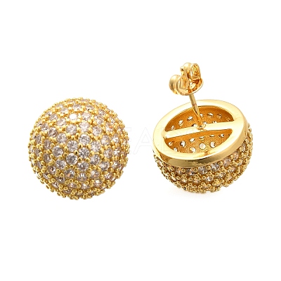 Half Round Brass Micro Pave Clear Cubic Zirconia Stud Earrings EJEW-C126-05G-1