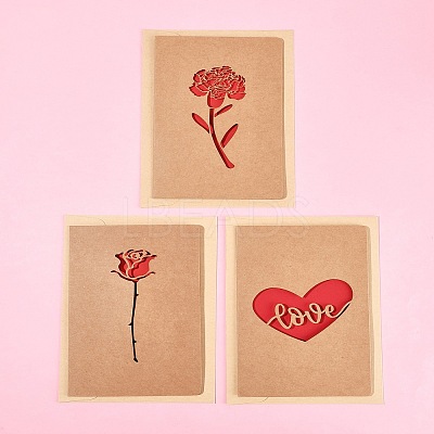 3 Sets Kraft Paper Greeting Cards AJEW-FS0001-27A-1