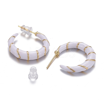 Brass Enamel Half Hoop Earrings EJEW-L231-62B-1