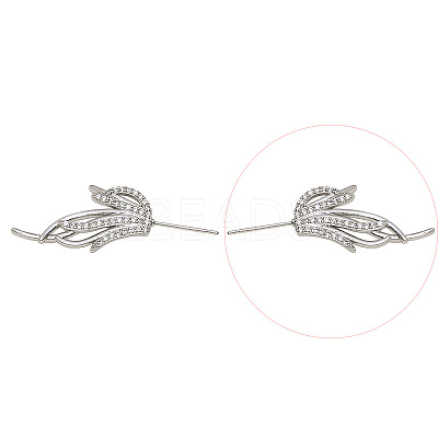 Brass Micro Pave Clear Cubic Zirconia Fishtail Head Pins BAPE-PW0002-10A-P-1
