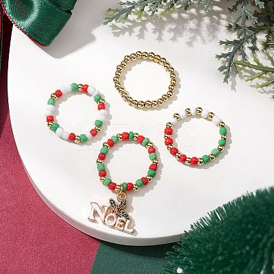 Christmas Theme Glass Seed Beads Stretch Ring Sets RJEW-TA00163-1