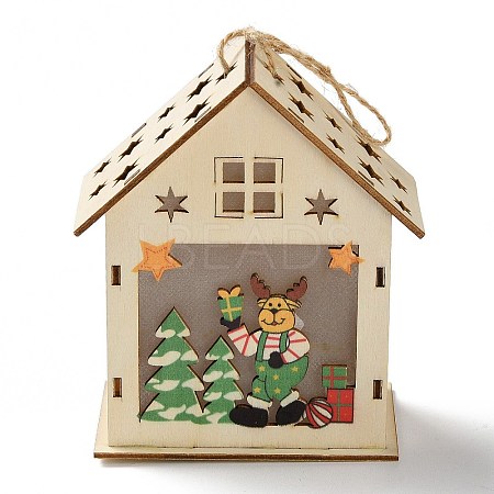 Christmas Theme Wood House Hanging Ornaments DJEW-B011-02-1