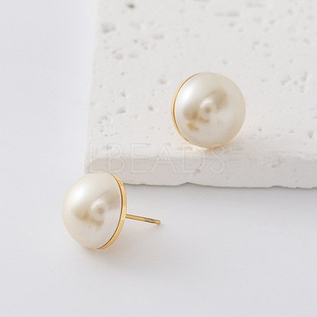 304 Stainless Steel Freshwater Pearl Round Stud Earrings for Women EY9885-5-1