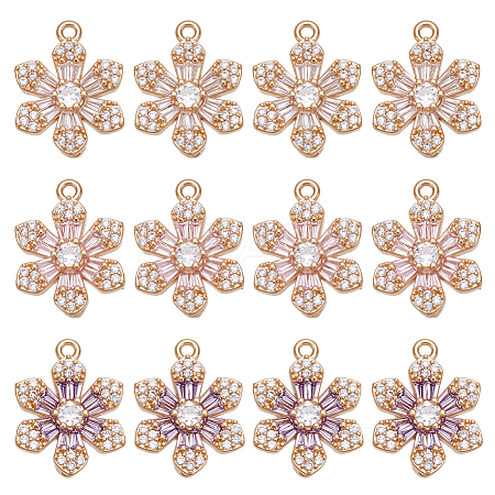 12Pcs 3 Colors Brass with Cubic Zirconia Pendants KK-DR0001-57-1