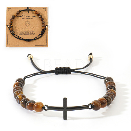 Natural Tiger Eye Beads Braided Bead Bracelets for Men FJ3912-5-1