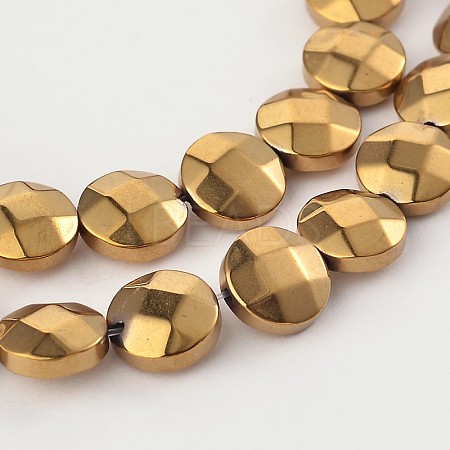 Electroplated Non-magnetic Synthetic Hematite Flat Round Bead Strands G-L368-06E-1