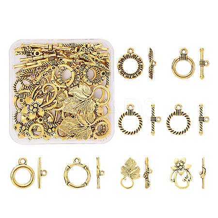 40 Sets 8 Styles Tibetan Style Alloy Toggle Clasps TIBE-YW0001-69B-1