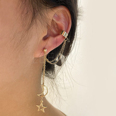 Moon Star Alloy Alloy Tassel Chain Cuff Crawler Climber Cartilage Earrings WG04085-02-1