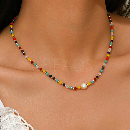 Natural Dyed Mixed Stone & Freshwater Pearl Round Beaded Necklaces for Women Daily and Party Wear XX1529-1