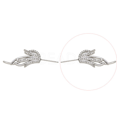 Brass Micro Pave Clear Cubic Zirconia Fishtail Head Pins BAPE-PW0002-10A-P-1
