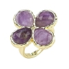 Natural Amethyst Faceted Adjustable Finger Rings for Women RJEW-A092-01G-11-4