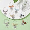 12Pcs Flat Round with Tree of Life Alloy Pendants Wine Glass Charms Sets AJEW-JO00218-2