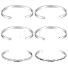 6Pcs C-Shaped 201 Stainless Steel Grooved Cuff Bangles STAS-BBC0008-40-1