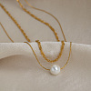 304 Stainless Steel Double Layer Necklaces with White Round Faux Pearl Pendants for Women KQ2558-3