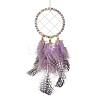 Natural Amethyst Woven Net/Web with Feather Wall Hanging Decoration HJEW-JM01222-01-1