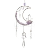 Moon Natural Amethyst & 304 Stainless Steel & Brass Suncatchers HJEW-TA00488-01-1