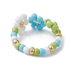 3Pcs 3 Color Glass Seed Beaded Stretch Rings Sets. Flower Stackable Rings RJEW-JR00617-5