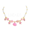 Ocean Brass Enamel Starfish Shell Shape Pendant Round ABS Imitation Pearl Beaded Necklaces KK-CBA4547-04C-G-4