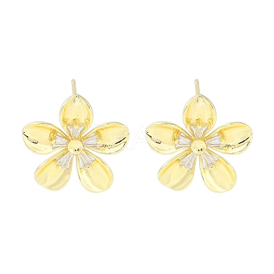 Brass Pave Clear Cubic Zirconia Stud Earring Findings LS-KK-F875-05G-1