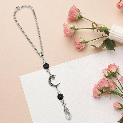 Natural Obsidian & Alloy Pendant Decorations HJEW-WH20009-03B-1
