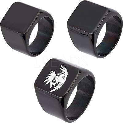 3Pcs 3 Size 304 Stainless Steel Rectangle Signet Finger Rings RJEW-UN0001-26B-1