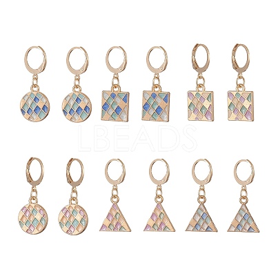 6 Pairs 6 Styles Square & Triangle & Flat Round Alloy Enamel Dangle Leverback Earrings EJEW-JE05239-1
