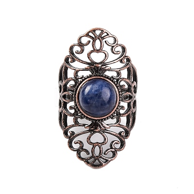 Natural Sodalite Retro Finger Rings RJEW-B067-02R-18-1