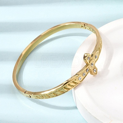 304 Stainless Steel Crystal Rhinestone Religion Cross Hinged Cuff Bangles for Women SA-CBA61B8-13G-1