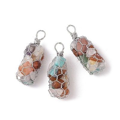 Rack Plating Copper Wire Wrapped Natural Mixed Stone Chip Big Pendants G-C130-01P-09-1