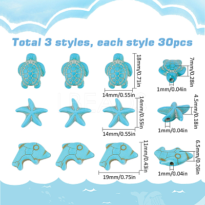90Pcs 3 Styles Dyed Synthetic Turquoise Beads Strands G-SC0002-79-1