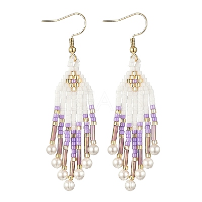 304 Stainless Steel Glass Seed Beads Arrow Dangle Earrings EJEW-MZ00554-05-1