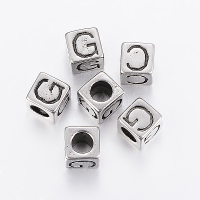 304 Stainless Steel Large Hole Letter European Beads LS-STAS-H428-01AS-G-1